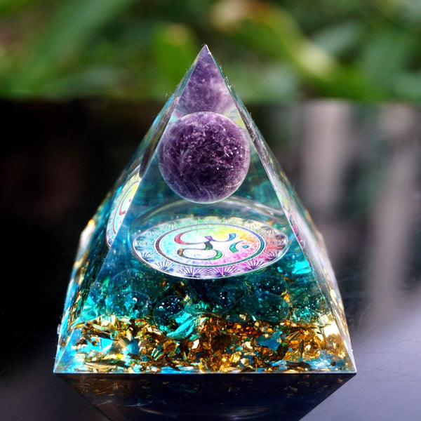 Om Amethyst & Blue Quartz Pyramid