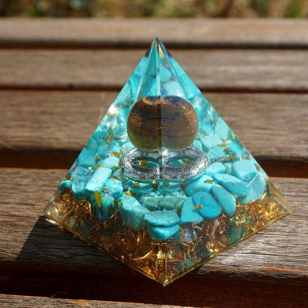 Orgonite Tiger Eye Turquoise Pyramid