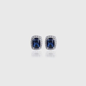 BLUE SQUARE CUT SAPHIRE EARRINGS [WHITE GOLD]